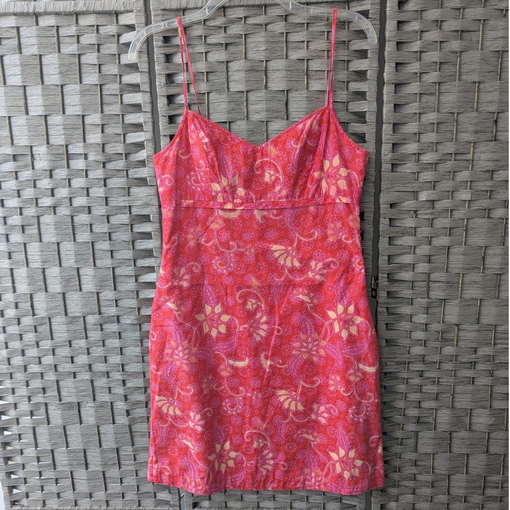 Tibi Hyland Mini Dress Pink Orange Floral Paisley Spaghetti Strap Med Y2K Retro